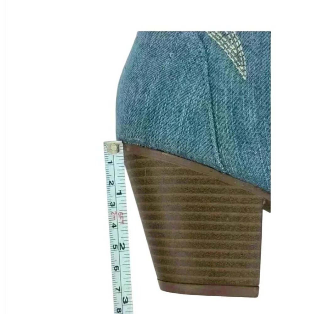 QUPID / Zane-72 / Denim / Western Ankle / Boots With Embroidered / Design & Stac - Picture 7 of 9